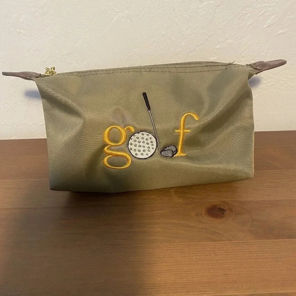 Best of Everything Golf Cosmetic Bag Nylon Embroidery Gold Accents Zipper - Picture 2 of 8